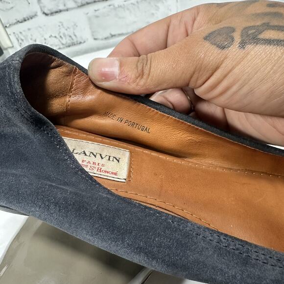 Lanvin Blue Suede And Gray Beige Cap Toe Ballerina Flats Womens Size 8.5 / 40.5 - Picture 9 of 9